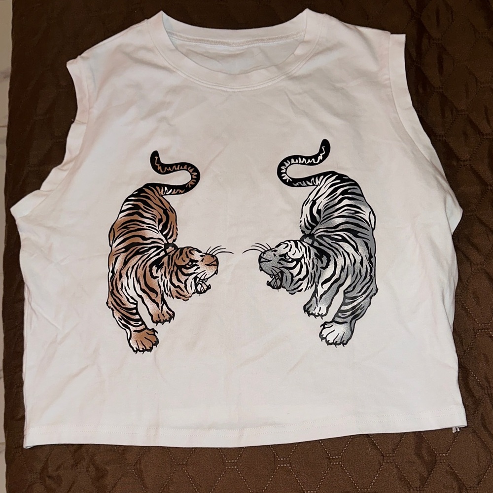 Kids Sleeveless Tiger Print Shirt - White